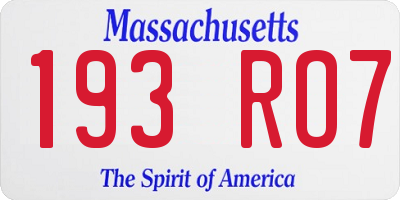 MA license plate 193RO7