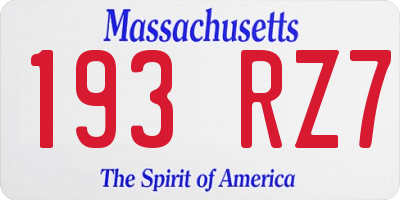 MA license plate 193RZ7