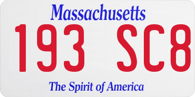 MA license plate 193SC8