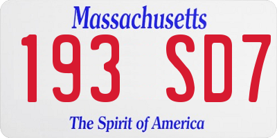 MA license plate 193SD7