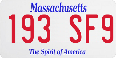 MA license plate 193SF9