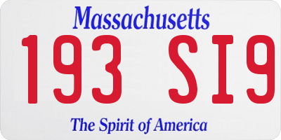 MA license plate 193SI9