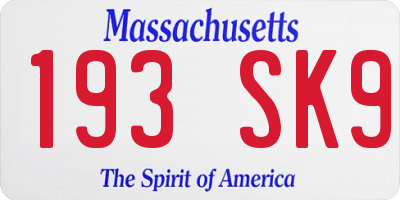 MA license plate 193SK9