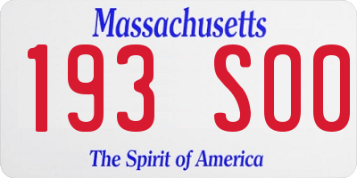 MA license plate 193SO0