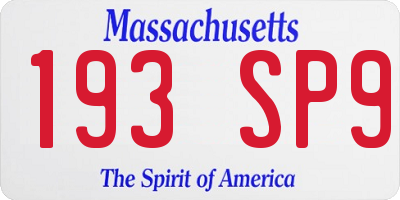 MA license plate 193SP9