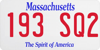 MA license plate 193SQ2