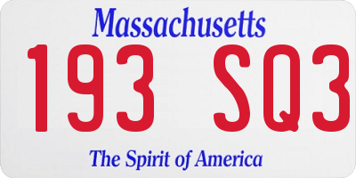 MA license plate 193SQ3