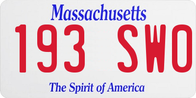 MA license plate 193SW0