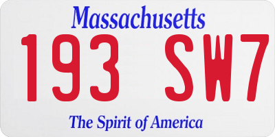 MA license plate 193SW7