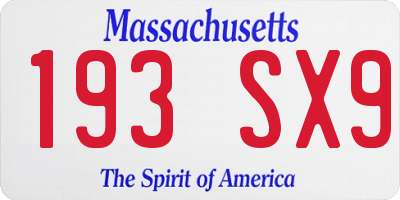 MA license plate 193SX9