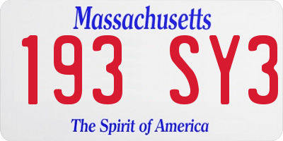 MA license plate 193SY3