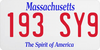 MA license plate 193SY9