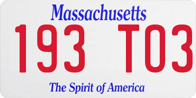 MA license plate 193TO3