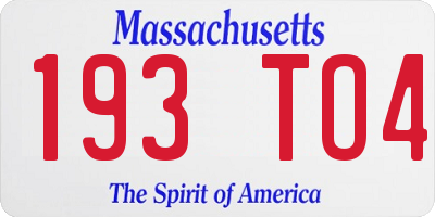 MA license plate 193TO4
