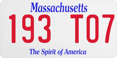 MA license plate 193TO7