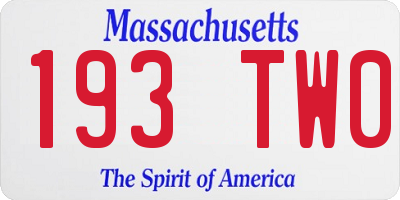 MA license plate 193TW0