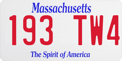 MA license plate 193TW4