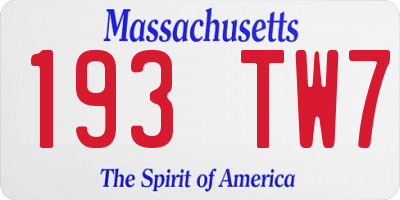 MA license plate 193TW7