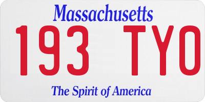 MA license plate 193TY0
