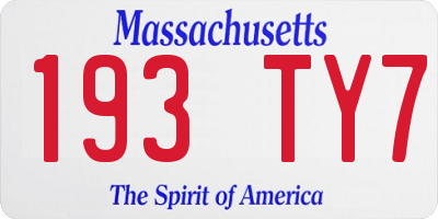 MA license plate 193TY7