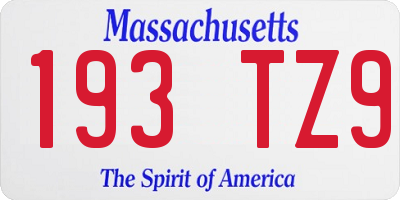 MA license plate 193TZ9
