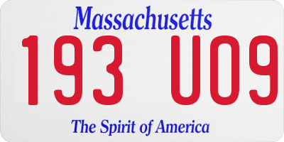 MA license plate 193UO9