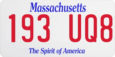 MA license plate 193UQ8