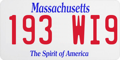 MA license plate 193WI9