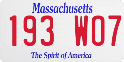 MA license plate 193WO7