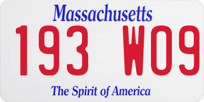 MA license plate 193WO9