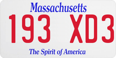 MA license plate 193XD3