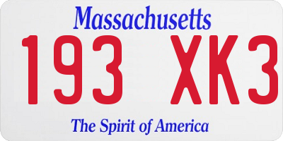 MA license plate 193XK3
