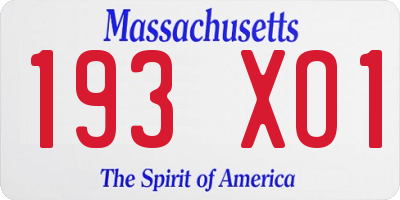 MA license plate 193XO1