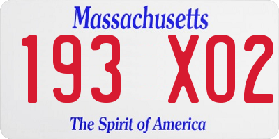 MA license plate 193XO2