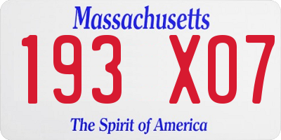 MA license plate 193XO7