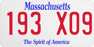 MA license plate 193XO9