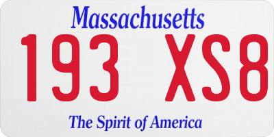 MA license plate 193XS8