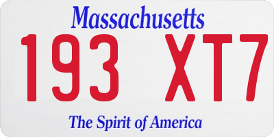 MA license plate 193XT7
