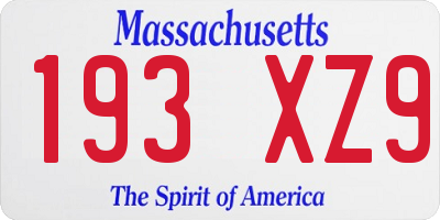 MA license plate 193XZ9