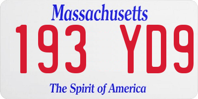 MA license plate 193YD9