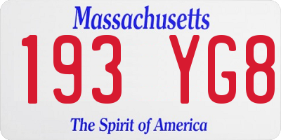 MA license plate 193YG8