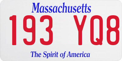 MA license plate 193YQ8