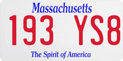 MA license plate 193YS8