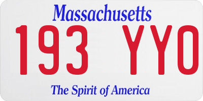 MA license plate 193YY0