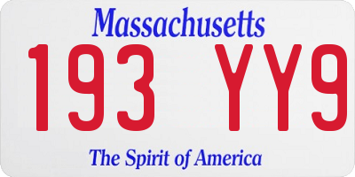 MA license plate 193YY9