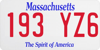 MA license plate 193YZ6