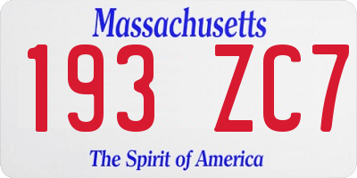 MA license plate 193ZC7