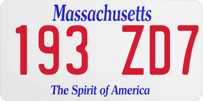 MA license plate 193ZD7