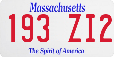 MA license plate 193ZI2