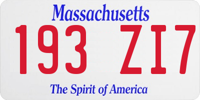 MA license plate 193ZI7